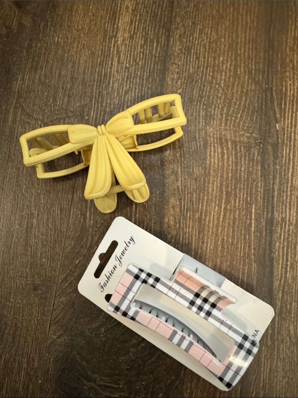 Yellow Bow Hair Clip & Plaid Pink Hair clip